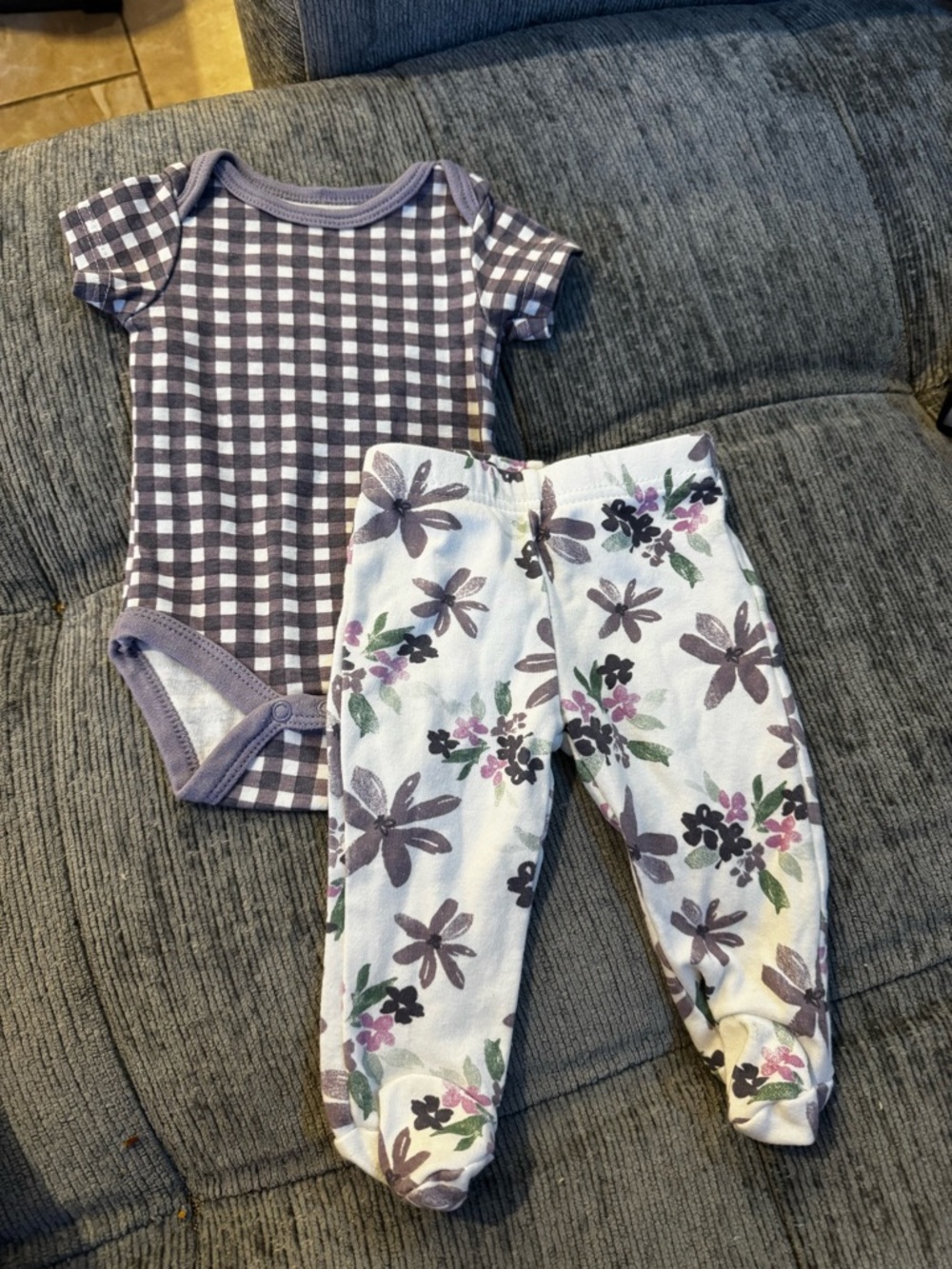 chick pea Lavender and White Gingham Baby Bodysuit with pants